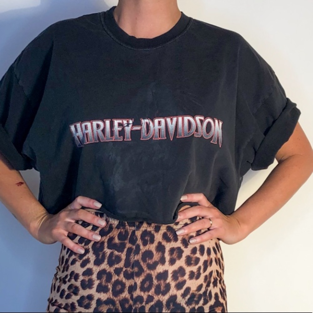 Vintage Distressed Hand Cut Harley-Davidson Crop